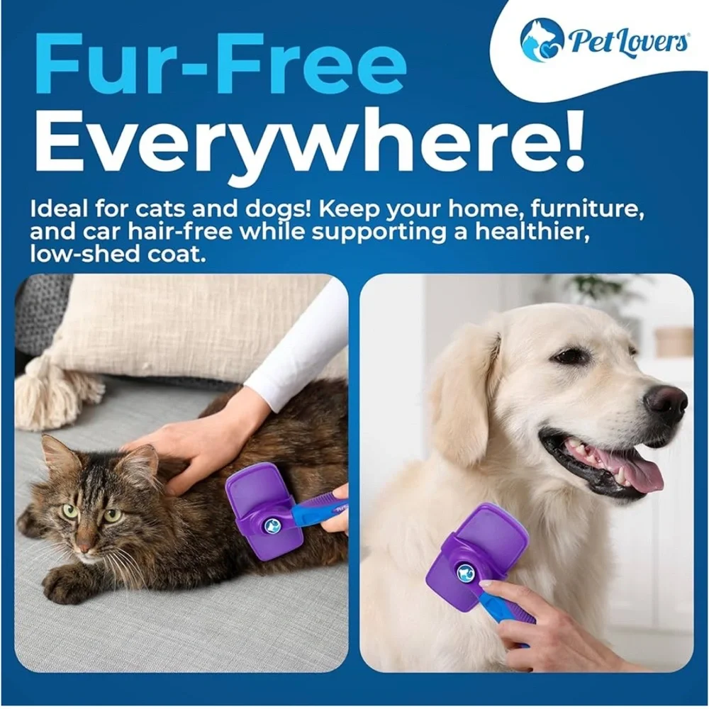 NEW PetLovers EzSlicker Self-Cleaning Brush Dog Cat Shedding Gentle Tangle-Free